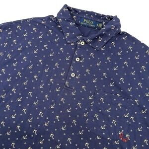 Polo Ralph Lauren Mens XL Short Sleeve Polo Shirt All Over Print Nautical Anchor